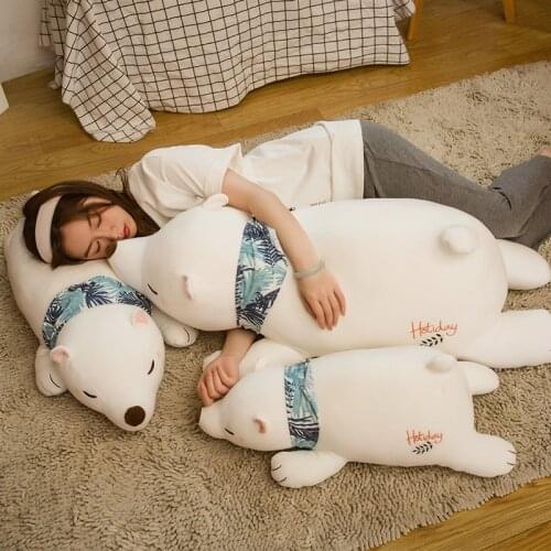 60/80/100CM Soft Lying Polar Bear Plushie Pillow Lovely White Bear Cushion Stuffed Dolls Sleeping Toy for Girls Baby Gifts