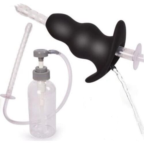 Silicone Peep Anus Hollow Butt Plug Vibrator, Enema Vaginal Cleaner Anal Douche Enema Cleaning Water Bottle Wash Anus Sex Toys