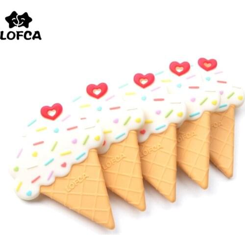 LOFCA Ice Cream Silicone Teether BPA Free Food Grade Silicone Teething Necklace Pendant Toy for Baby Teething Chew Jewelry