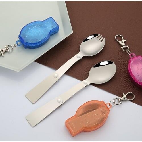 Outdoor Portable Tableware 304 Stainless Steel Folding Spoon Folded Fork Dual-Use Three-Fold Spoon Camping Picnic Tool