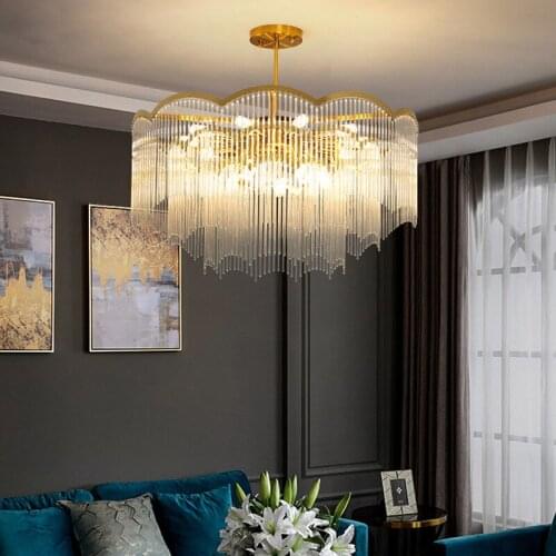 Modern crystal glass led chandelier simple living room bedroom dining room light luxury designer golden chandelier Chandelier