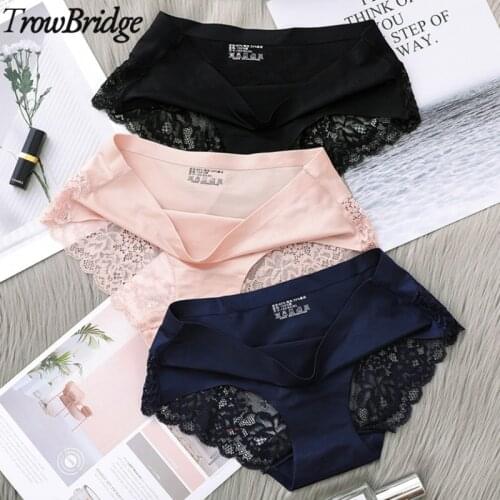 TrowBridge Satin Silk Womens Panties Sexy Seamless Underwear Sweet Girls Lace Lingerie Cozy Breathable Briefs Health Underpants
