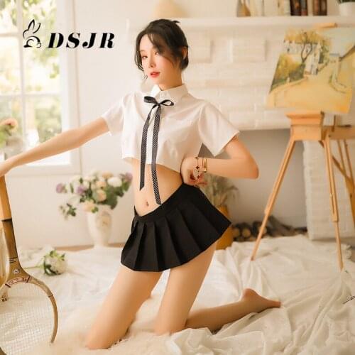 Japan Student Uniform Pleated Skirt Erotic Cosplay Ladies Temptation Sexy Bow-Knot Kawaii JK Porno Outfit Cheerleader Mini Dress