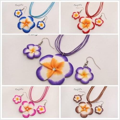 Yingwu New Fashion Hawaii Plumeria Flowers Jewelry Sets Fimo Polymer Clay Earrings Necklace Pendant