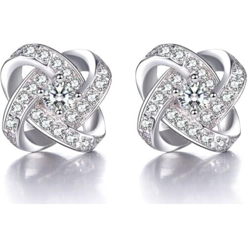 100% 925 sterling silver fashion flower shiny crystal ladies' stud earrings women jewelry Christmas gift wholesale drop shipping