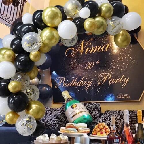 Gold Black Balloon Arch Garland Kit White Confetti Curtain Balloons Graduation Party Wedding Birthday Baby Shower Decorations