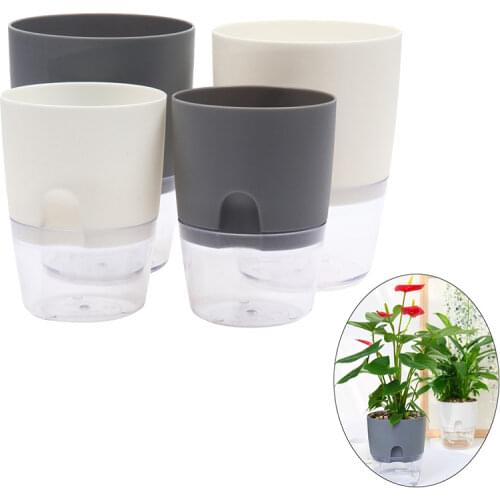 2 Layer Self Watering Plant Flower Watering Planter Handmade Pot With Water Container Round Flowerpot Home Garden Decor