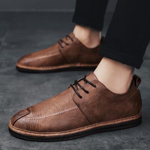 2021 Fashion Men Dress Leather Shoes lace up outdoor Mens Casual Flats Shoes Office Business Formal Oxford Shoes For Men
