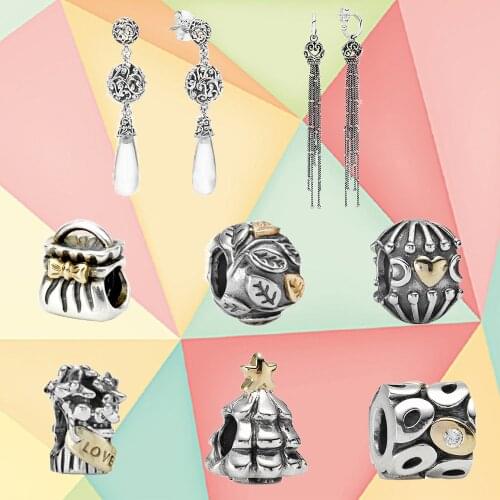 2021 New High Quality 100% 925 Silver Christmas Tree, Bow Wallet, Round Pendant, Fashion Girl DIY Bracelet To Make Jewelry