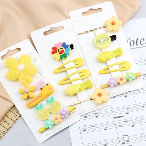 5Pcs Hair Clip Set Accessories Plush Yarn Flower Ponytail Hairpin Cute Fruit Rainbow Sunflower Duckbill Barrettes Headwear Gifts