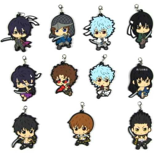 Gintama Anime keychain Sakata Gintoki Toushirou Kagura Shimura Shinpachi Okita Sougo Rubber strap/mobile phone charm D135