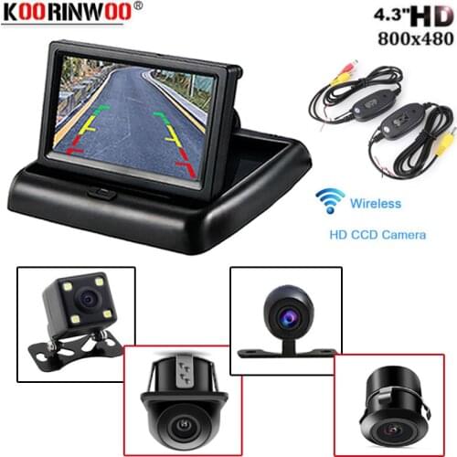 Koorinwoo Car-styling Wireless 4.3 HD Foldable Car Rear View Monitor Reversing Display with Backup Rearview Camera for Vehice