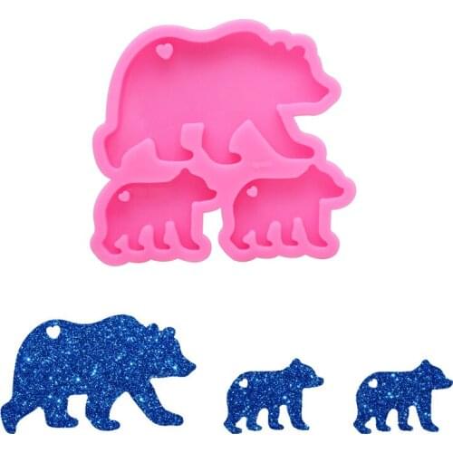 Shiny Bear Family Mold Mother and Baby Silicone Molds DIY Epoxy Keychains Mould Custom Keychain Cake Decoration Accessories