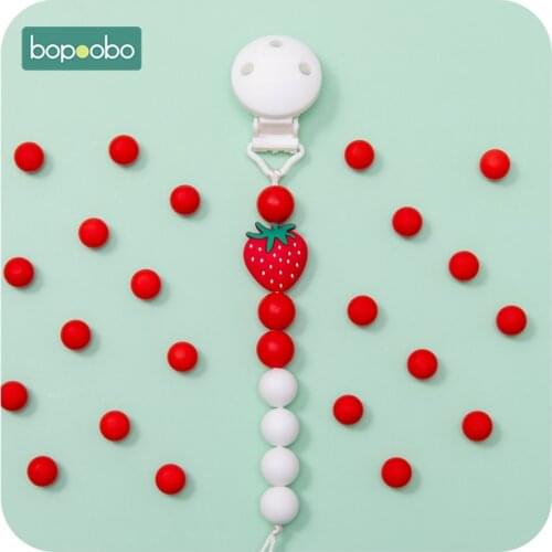 Bopoobo 1pc Silicone Teethers Strawberry Beads Bpa Free Pacifier Clip Food Grade Silicone Jewelry Making For Teeth Clip Chain