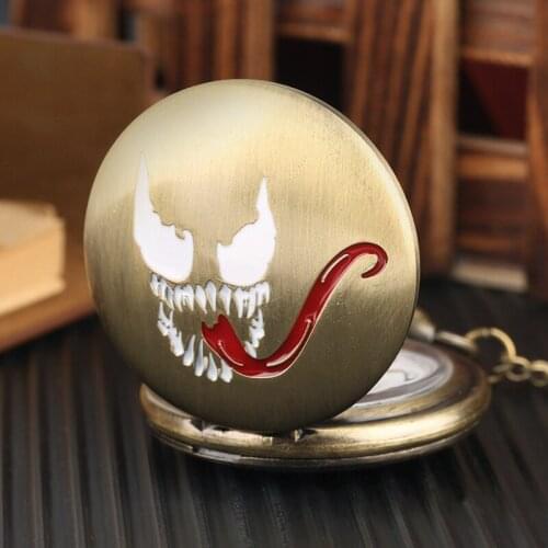 Evil Spirit Long Red Tongue Design Quartz Pocket Watch Necklace Women Men Steampunk Pendant Fob Watch Creative Clock Hours Gifts