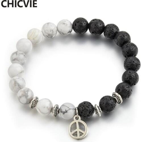 CHICVIE Black & White Charms Distance Bracelet Bangles For Jewelry Making Natural Stone Beads For Men Women Bracelets SBR180047