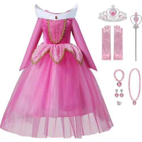 Sleeping Beauty Princess Dress for Girls Long Sleeve Party Gown Children 4 Layered Aurora Cosplay Costume Kids Photography Props
