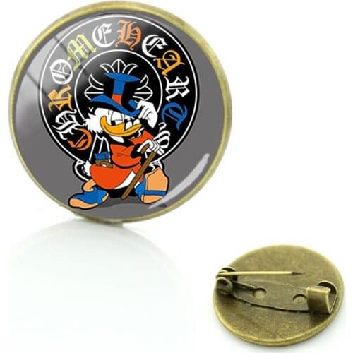 Disney Funny Personality Brooch Badge Glass Pin Cabochon Donald Duck Art Picture Jewelry Dome Brooch Jewelry Gift