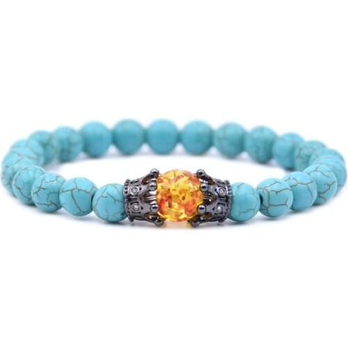 DOKOL 8mm Malachite Crown Bracelets Yoga Beads Bracelets Natural Stone Bracelet For Men Women Elasticity Rope DKB0103