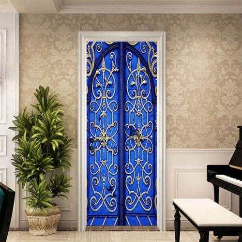 Door stickers 3D simulation blue totem home decoration wood door renovation wall stickers F066