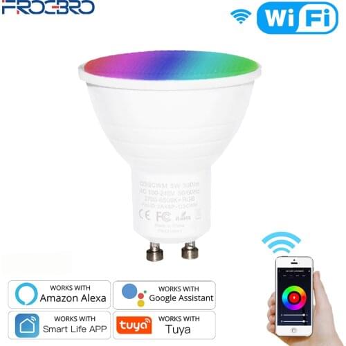 FROGBRO Tuya WIFI Smart LED Light Bulbs MR16 GU10 5W RGBCW Dimmable Color Changing Sync with Music Work with Alexa Google Home