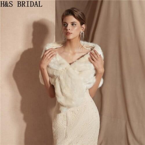 H&S BRIDAL Warm Faux Fur Stoles Wedding Wrap Winter Wedding Bolero Bridal Wraps Jacket Wedding Accessories