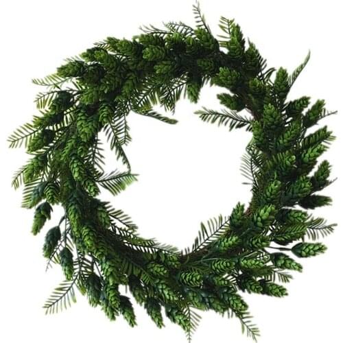 15 Inch Artificial Faux Green Leaves Grapevine Twig Base Christmas Garland Wreath for Any Season Door Wreath Decoration