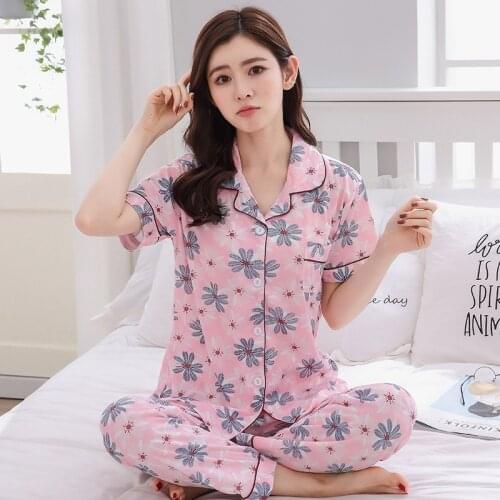2019 Summer Short Sleeve Long Pants Pajama Sets for Women Print Sleepwear Pyjamas Femme Loungewear Homewear Pijama Mujer Clothes