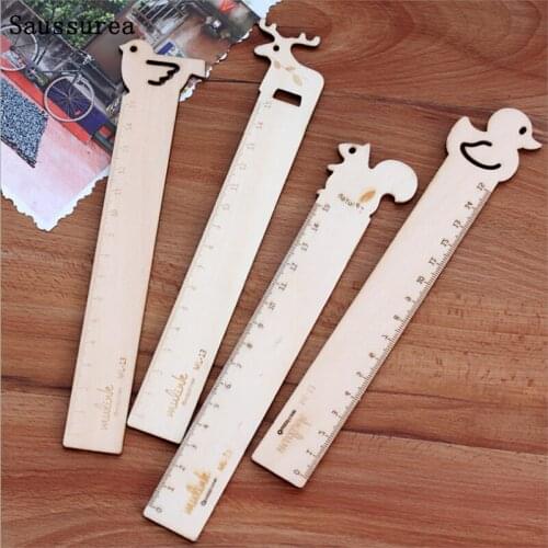 1pc Cute Deer/bird/squirrel/duck Animal Head Wooden Ruler Kawaii Accessories Bullet Journal Stationery Office School Supplies