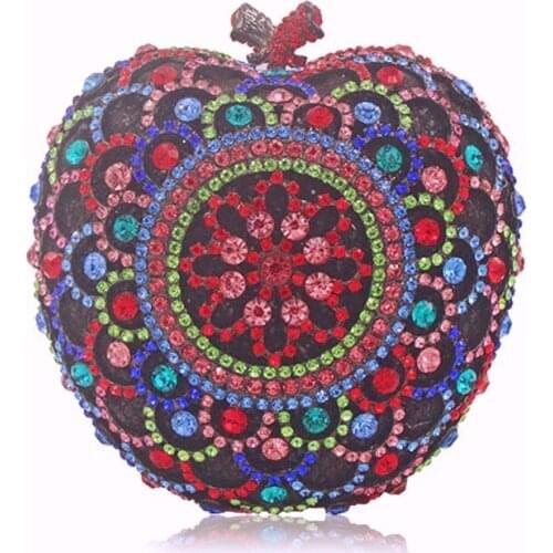 Fashionable Colorful Hollow Out Apple Shape Women Gold Crystal Clutchb Evening Bag Wedding Party Prom Minaudiere Handbag Purse