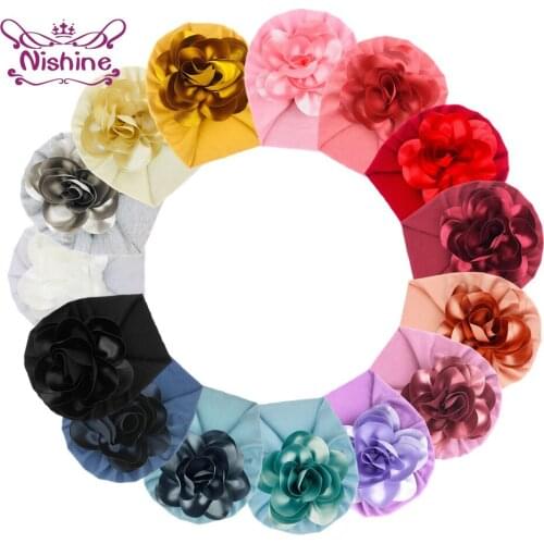 Nishine Soft Skin-friendly Warm Knitting Cotton Infant Indian Hats Solid Color Flowers Baby Caps Newborn Headwear Birthday Gifts