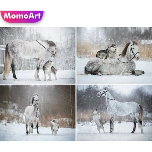 MomoArt Diamond Painting Horse Cross Stitch Set Diamond Mosaic Animal Full Drill Square Embroidery DIY Dog Rhinestone Wall Decor