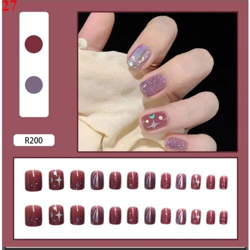 24pcs Small Fresh Flowers Decorated False Nails Wearable Fake Nails 2021 Fairy Girl Summer Hand Decoration Nail Tips Nail Art
