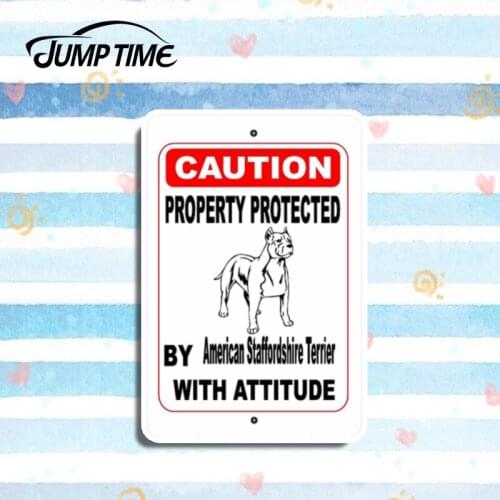 Jump Time 13cm x 8.7cm Property Protected By American Staffordshire Terrier Dog with Attitude Sign Decal Vinyl Stickers Car