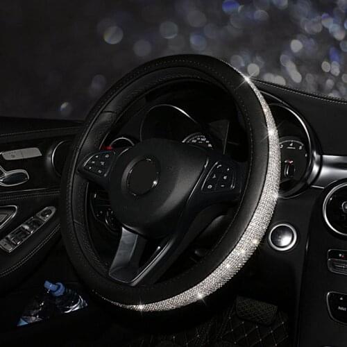 New Car Steering Wheel Crystal Sparkled Diamond Cover Leather Skidproof Bling Bling Steering-Wheel Car Accessories Car styling