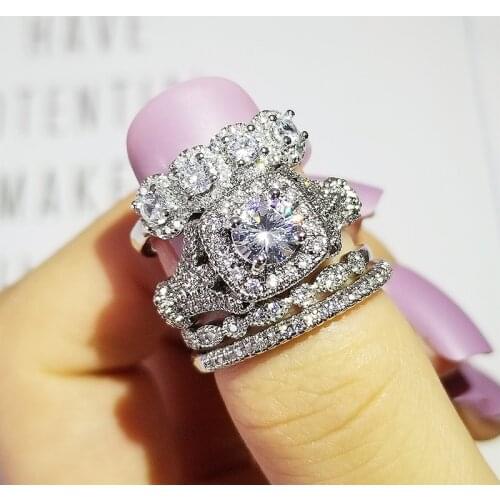 2021 new arrival 925 sterling silver 4 pieces stacked stack wedding engagement ring sets for women fashion band R5679