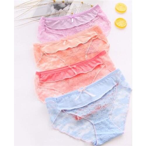 New Arrived 4Pcs/Lot Girl Panties Underwear Lace Briefs Cotton Lingerie Soft Comfortable Bowknot Cartoon Panty Wholesale 707-4