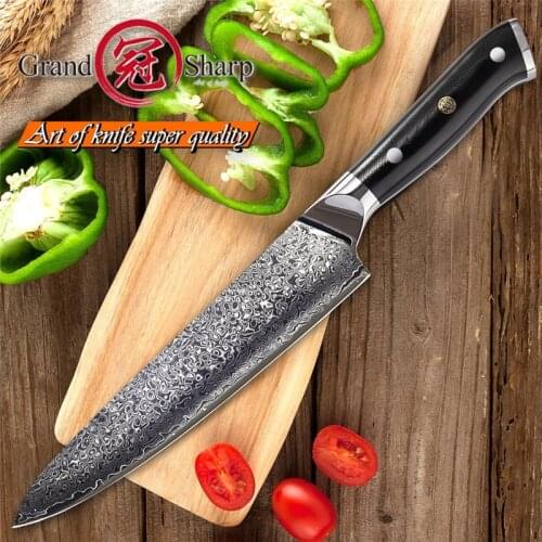 8'' Damascus Chef Knife 67 Layers Japanese Damascus Stainless Steel VG10 Core Kitchen Knife G10 Handle with Gift Box Grandsharp