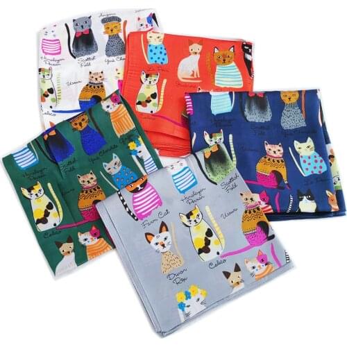 New Fashion Cat Printing Silk Square Scarf 90*90cm Women Neck Hair Tie Band Bag Warp Soft Neckerchief Hijab Headscarf Foulard