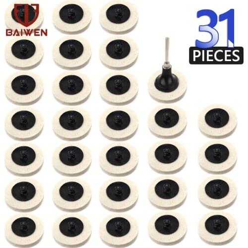 31pcs 2" 50mm Wool Felt Polishing Disc Roloc Polishing Wheel Buffing Pads Grinding Accessories For Dremel Metalworking Tools