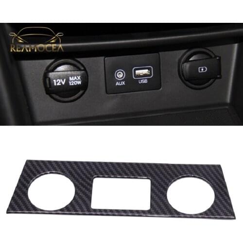 Reamocea Carbon Fiber Cigarette lighter cover USB Port Trim Car Interior Mouldings Fit for Hyundai Kona Encino 2018-2020 LHD