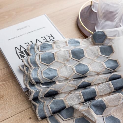 Luxury Embroidered Velvet Bedroom Curtain Geometric Polygon Tulle Floor Window Decoration Balcony Living Room Custom Fabric 2