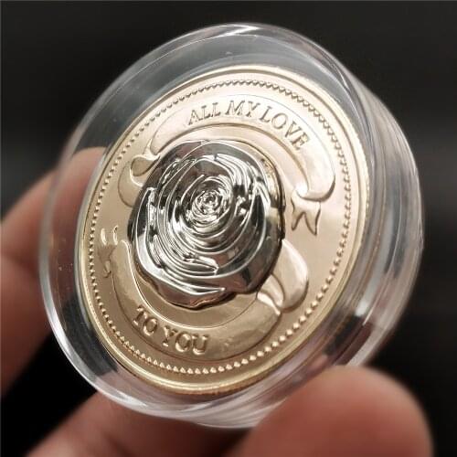 Rose Love Gold Silver Coins Three-dimensional Two-sided High Relief Souvenir Crafts Valentines Day Marriage Wedding Gifts