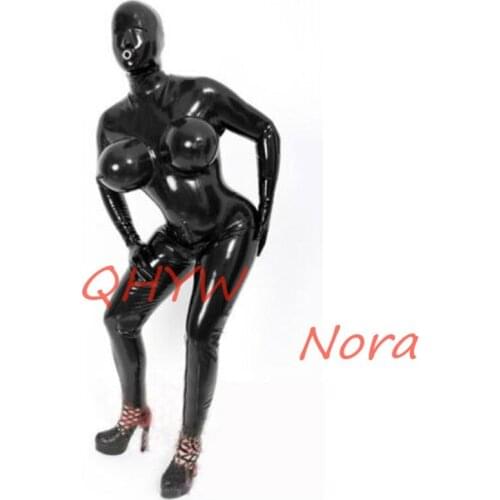 Sexy Exotic Sexy Handmade Customize Women Latex Catsuit with Inflatable Chest with GlovesZentai Cekc Fetish Bodysuits Back Zip
