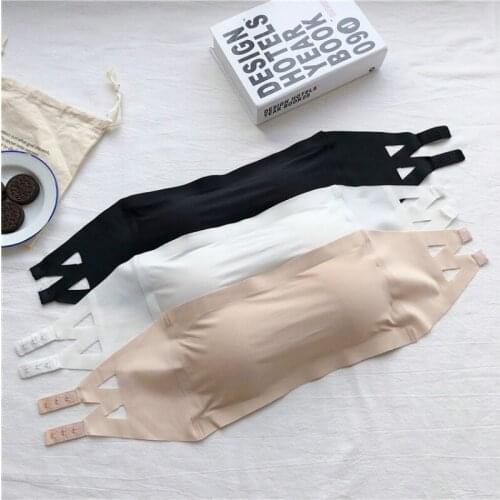 Sexy Women Seamless Tube Top Wide Bandeau Crop Tops Bustier Intimates Strapless Bra Top Underwear Satin Invisible Bra Lingerie
