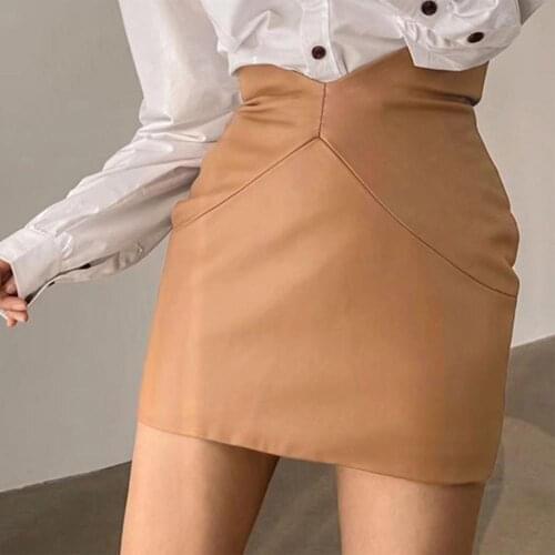 Sexy Women High Waist Solid PU Skirts Lady Girls Faux Leather Zipper Bodycon Office Formal Mini Skirt