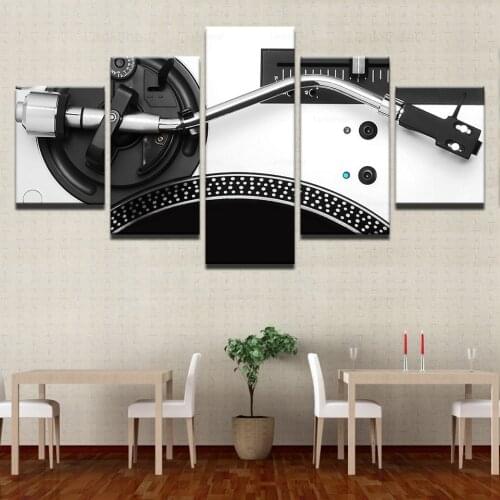 Contemporary Wall Art Paintings for Bedroom Dj Mixer Pictures Turntable Playing 5 Panel Canvas Pictures Party Decorations