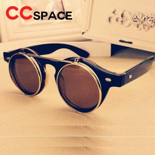 SU089-9535 Steampunk Sunglasses Style Retro Flip Circular Double Metal Sun Glasses Double Lens Vintage Uv400