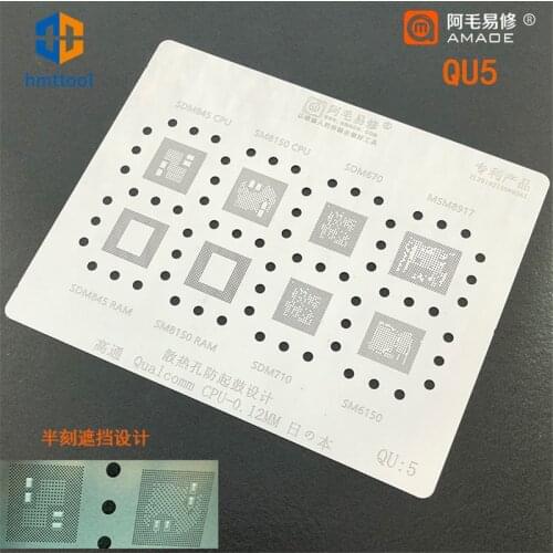 Amaoe BGA Reballing Stencil QU5 For Qualcomm CPU RAM Chip IC SDM845 SM8150 SDM670 MSM8917 SDM710 SM6150 Template 0.12MM