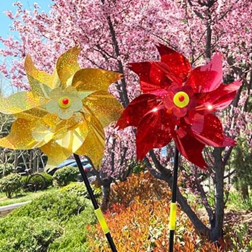 PET 5Pcs Fashion Reflective Pinwheels Bird Repellent Pinwheels Dazzling Garden Windmills Sparkly for Garden